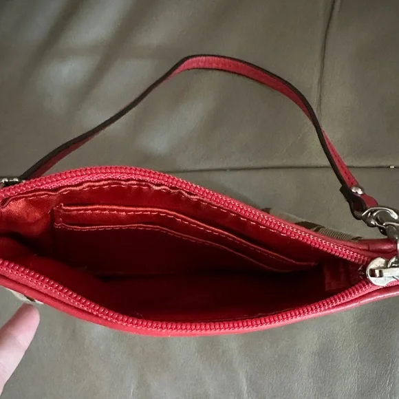 Coach Brown and Red Signature Wristlet - Picture 2 of 2